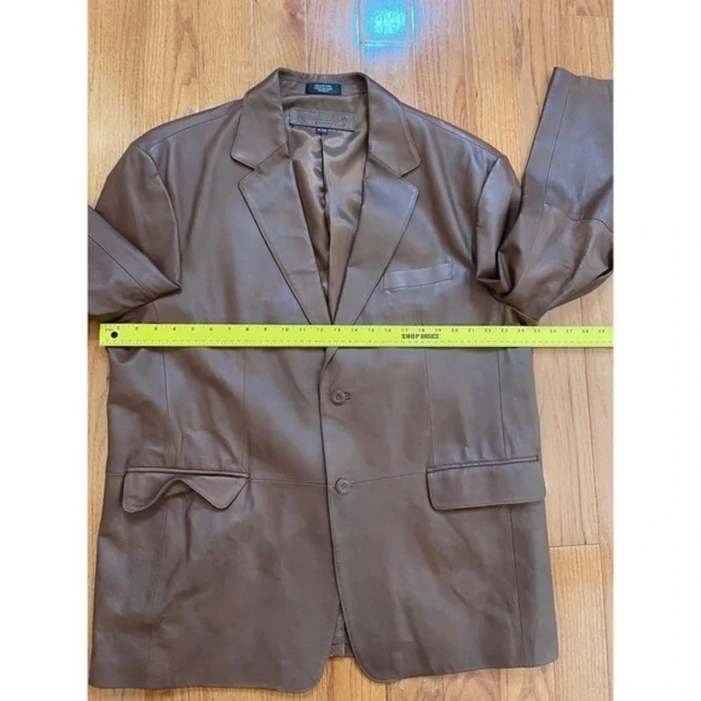 Stafford Essentials Mens Brown Genuine Leather‎ Blazer Jacket XL Full Grain